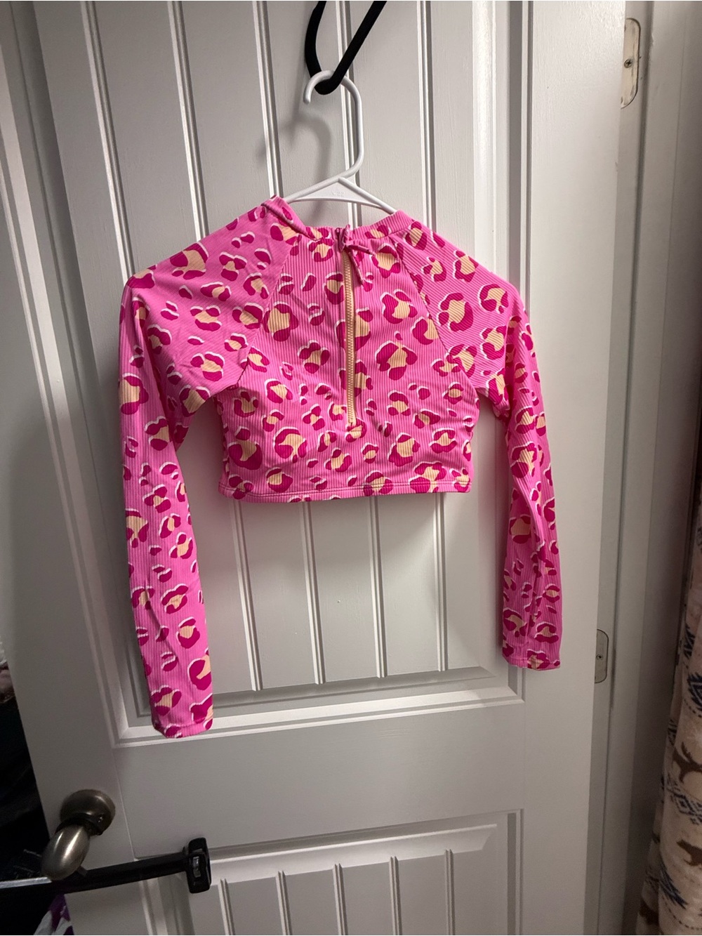Cat & Jack Pink Leopard-Print Long-Sleeve Crop Top with Zipper